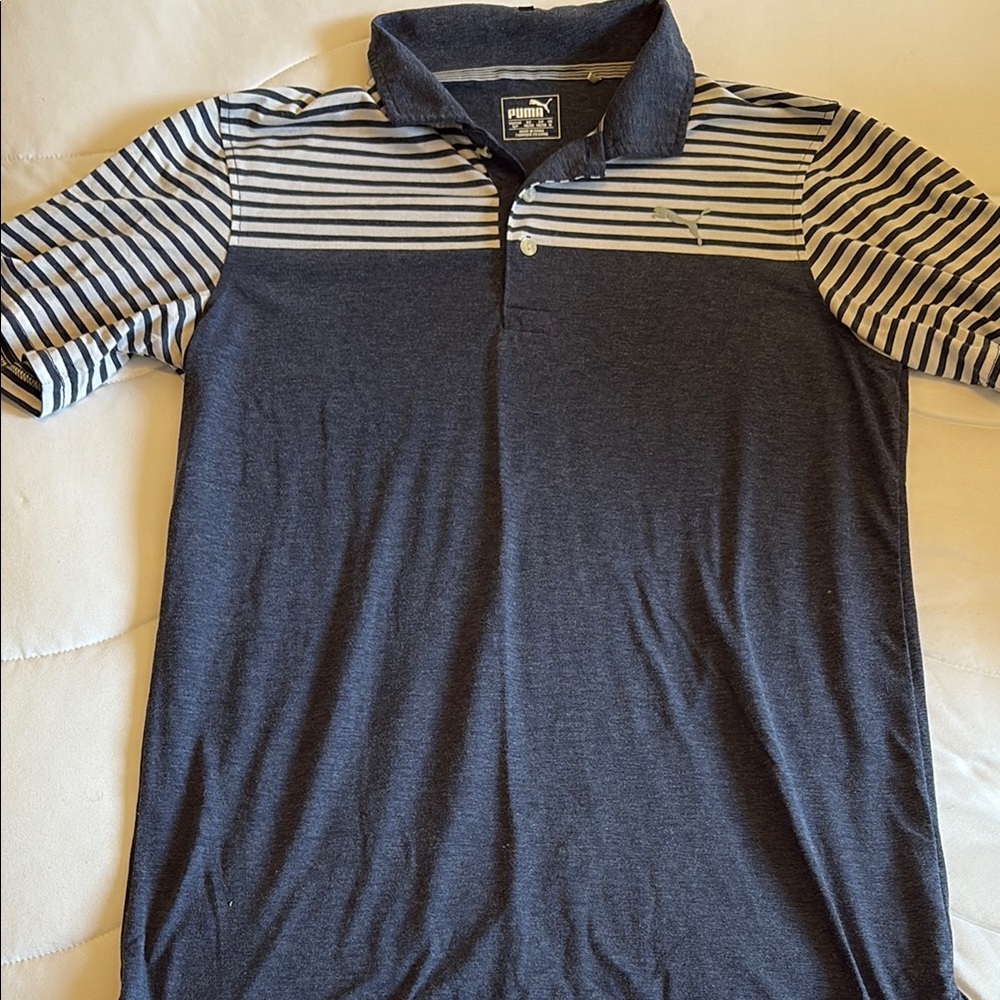 Puma Men's Navy Striped Polo Shirt